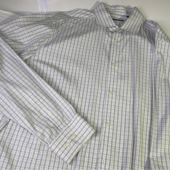 Theory Shirt Men's Size S/M White Plaid Cotton Long Sleeve Button Casual Formal - Picture 6 of 14